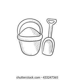 Icono de esbozo vectorial de cubo y espacio para niños aislado en el fondo. Icono de Cubo dibujado a mano y espacio para niños. Icono de boceto de balde y espacio para niños para infografía, sitio web o aplicación.