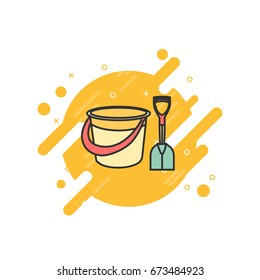 Bucket and spade for sand vector flat icon. Summer illustration 
