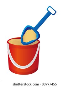bucket and spade with sand. vector illustration