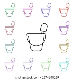 Bucket and spatula line multi color style icon. Simple thin line, outline vector of toys icons for ui and ux, website or mobile application