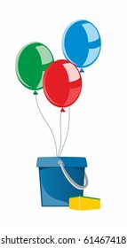 bucket with sponge and balloon