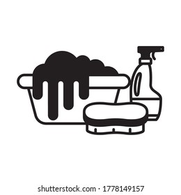 bucket sponge and detergent bottle lineal style icon design, Cleaning service wash home and hygiene theme Vector illustration
