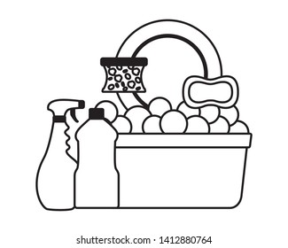 bucket sponge soap spray dish spring cleaning tools vector illustration