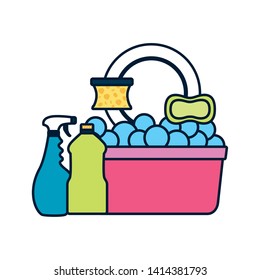 bucket sponge soap spray dish spring cleaning tools vector illustration