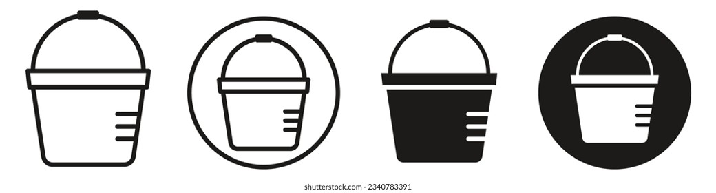 Bucket symbol sign Icon vector set. Outlined collection of flat empty basket in house hold for home work or gardening use. Domestic appliance for cleaning  kitchen or floor. Wash or clean web app ui