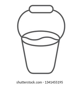 Bucket thin line icon, tool and farm, container sign, vector graphics, a linear pattern on a white background.