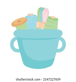 bucket with threads on white background