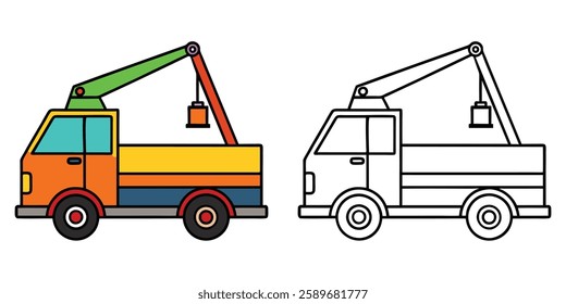 Bucket Truck Coloring Page For Kids. Construction Vehicle Outline Vector