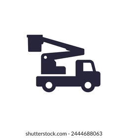 bucket truck icon, boom lift pictogram on white