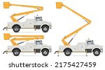 Bucket truck vector illustration isolated on white background. Cherry picker truck side view mockup. All elements in the groups for easy editing and recolor