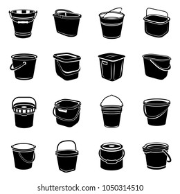 Bucket types container icons set. Simple illustration of 16 bucket types container vector icons for web