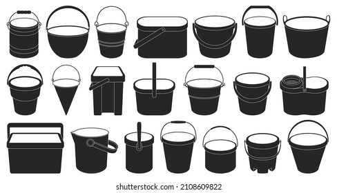 Bucket Vector Black Set Icon. Vector Illustration Plastic Bucketful On White Background. Isolated Black Set Icon Bucket.
