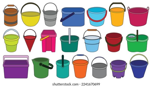 Bucket vector color set icon. Vector illustration plastic bucketful on white background. Isolated color set icon bucket.