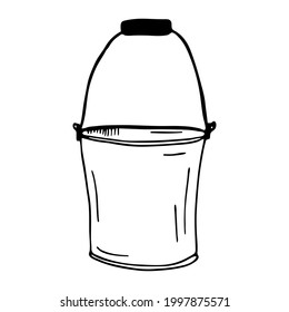 Bucket vector hand-drawn illustration. Doodle Garden Tools, Contour image