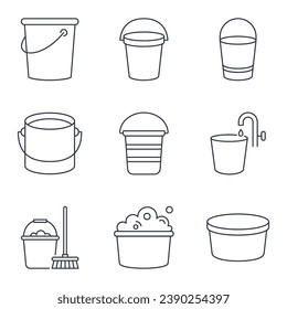 Bucket vector icon. Editable stroke line set. Symbols of gardening cleaning, getting water from the tap, home repair. Stock illustration on a white background