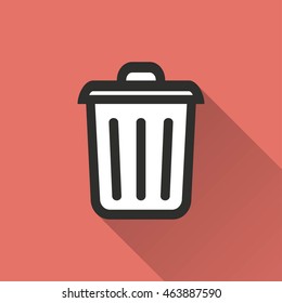 Bucket vector icon with long shadow. IIllustration isolated on red background for graphic and web design.