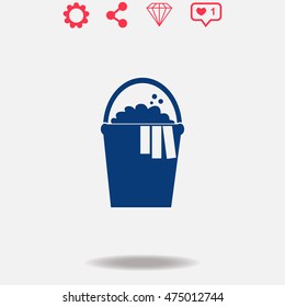 Bucket vector icon on grey background.