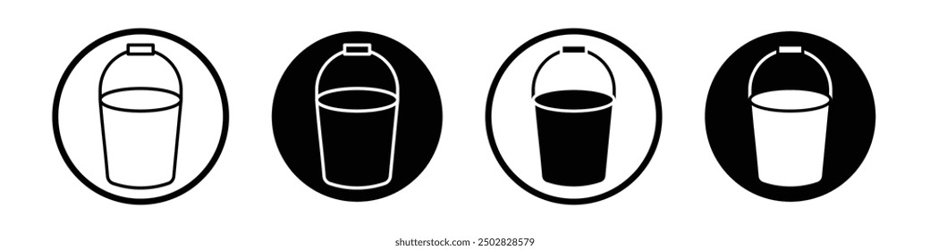 Eimer-Vektorsymbol-Set schwarz gefüllt und umrissen Stil.