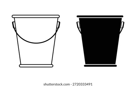 Icono de Vector de cubo. Icono de Vector del recipiente de la manija del cubo de agua. Iconos del cubo en el contorno fino y el color negro.
