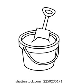 Ilustración vectorial de cubo. Cubo de caricatura. La mano del cubo dibuja aislado.