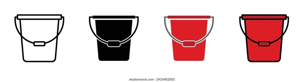 Bucket Vector Illustration Set. Utility Holder Sign suitable for apps and websites UI design style.