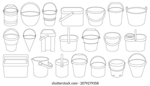 Bucket vector ouline set icon. Vector illustration plastic bucketful on white background. Isolated ouline set icon bucket.