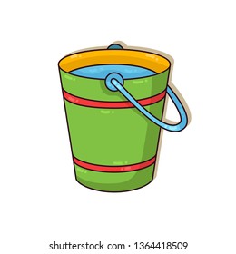 Bucket with water colorful cute cartoon vector icon with outline