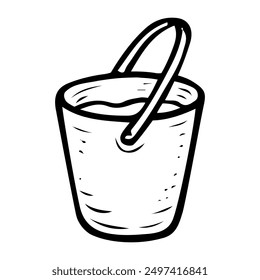 Bucket of water hand drawn doodle. House cleaning. Washing the floor. Laundry room. Vector outline line art illustration.