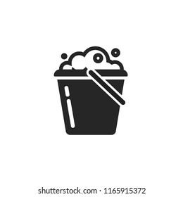 Bucket of water icon vector isolated, pail or bucketful with foam and bubbles symbol