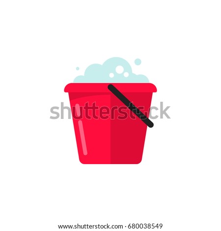 Bucket of water icon vector isolated, flat cartoon pail or bucketful with foam and bubbles
