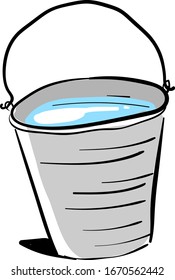 Bucket with water, illustration, vector on white background.