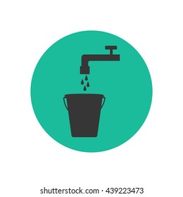 Bucket and water tap silhouette on a green background. Vector illustration