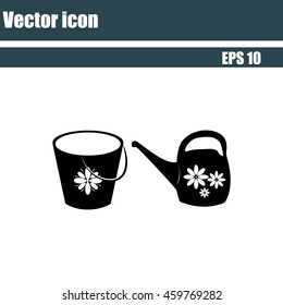 Bucket and watering can vector icon