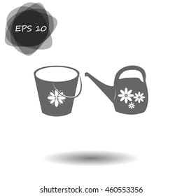 Bucket and watering can vector icon