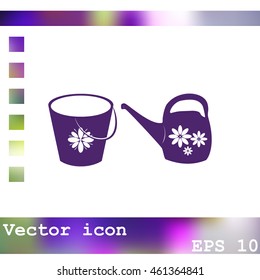 Bucket and watering can vector icon