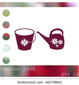 Bucket and watering can vector icon