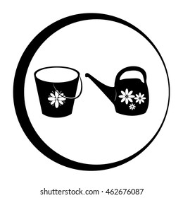 Bucket and watering can vector icon