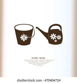 Bucket and watering can vector icon