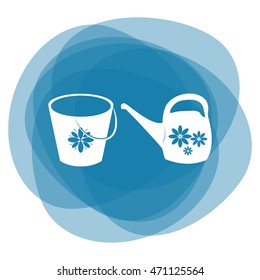 Bucket and watering can vector icon