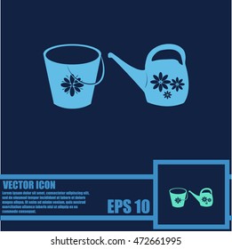 Bucket and watering can vector icon