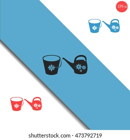 Bucket and watering can vector icon