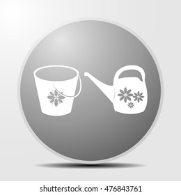 Bucket and watering can vector icon