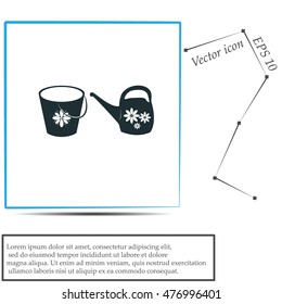 Bucket and watering can vector icon