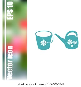 Bucket and watering can vector icon