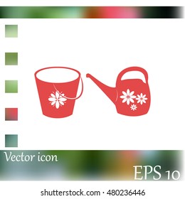 Bucket and watering can vector icon