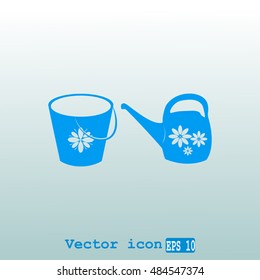 Bucket and watering can vector icon