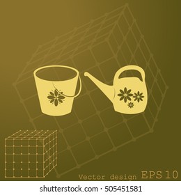Bucket and watering can vector icon