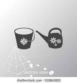 Bucket and watering can vector icon