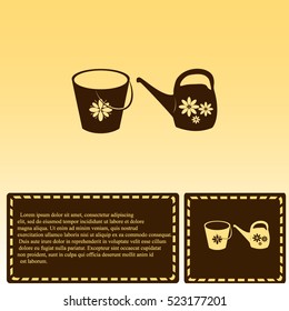 Bucket and watering can vector icon