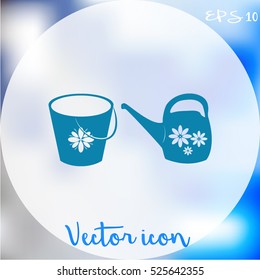 Bucket and watering can vector icon